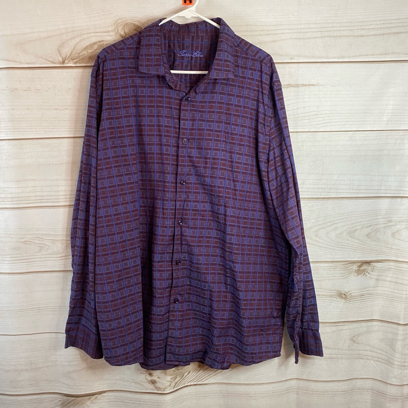 Tasso Elba Purple Plaid Long Sleeve Button Up Size XXL