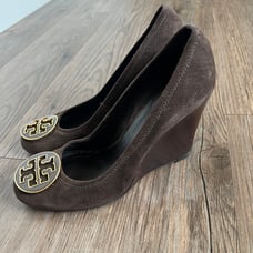 Tory Burch Sophie Wedge Brown Suede Leather Size 7.5
