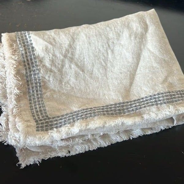 Pottery Barn Fringe Border Stitch Belgian Linen Sham Standard