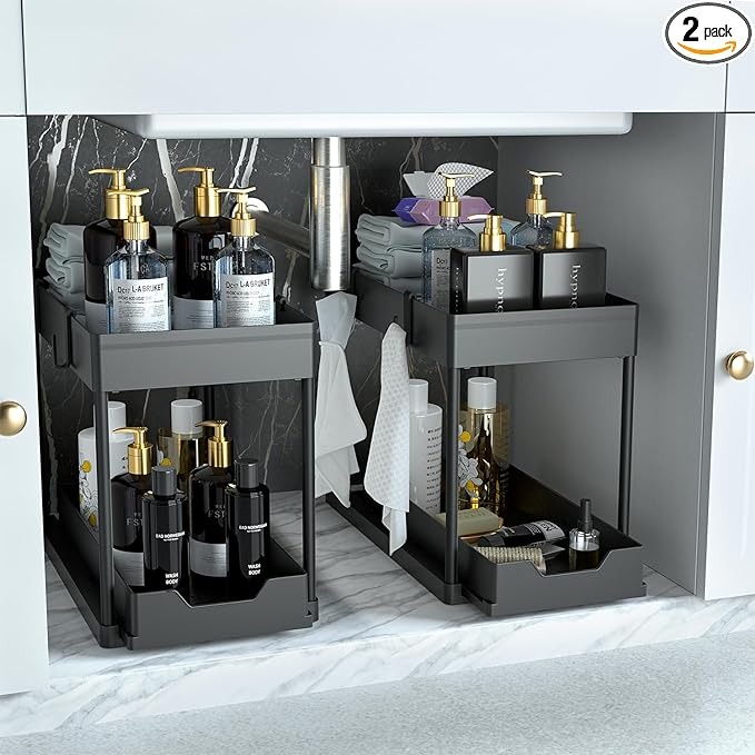 Under Sink Organizer 2 Pack, Bathroom Cabinet Organizer, 2 Tier