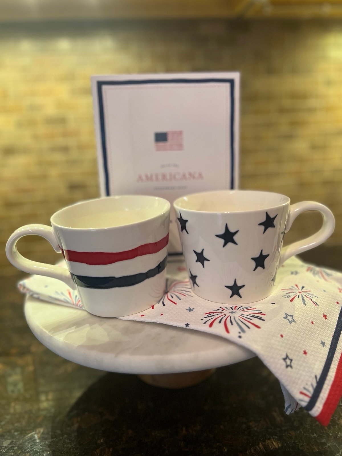 POTTERY BARN Patriotic Stripes & Stars Mugs - Mixed Set of 2