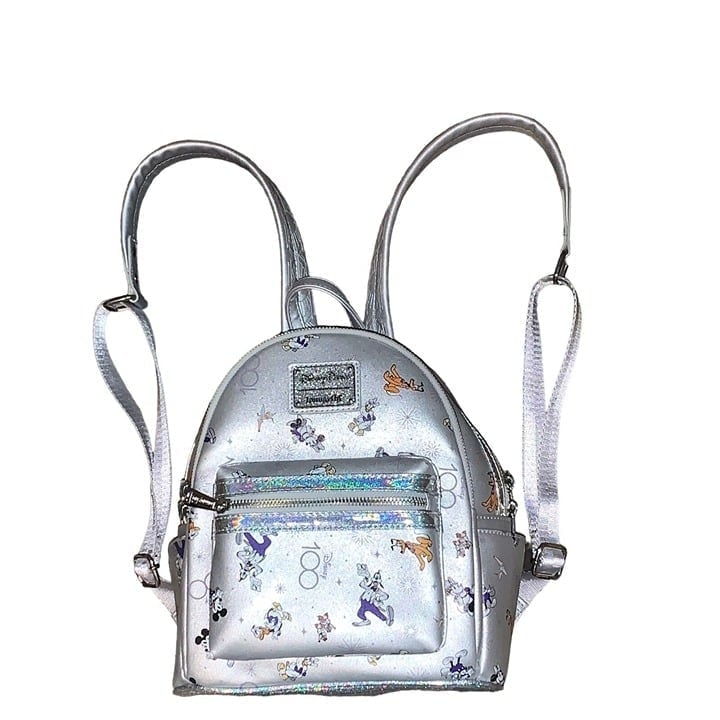 Loungefly Disney 100th Anniversary Mickey Mini Backpack Metallic Silver New