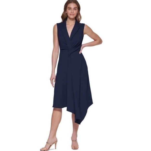 Dkny Collared Asymmetrical-Hem MIDI Dress Size 14 New