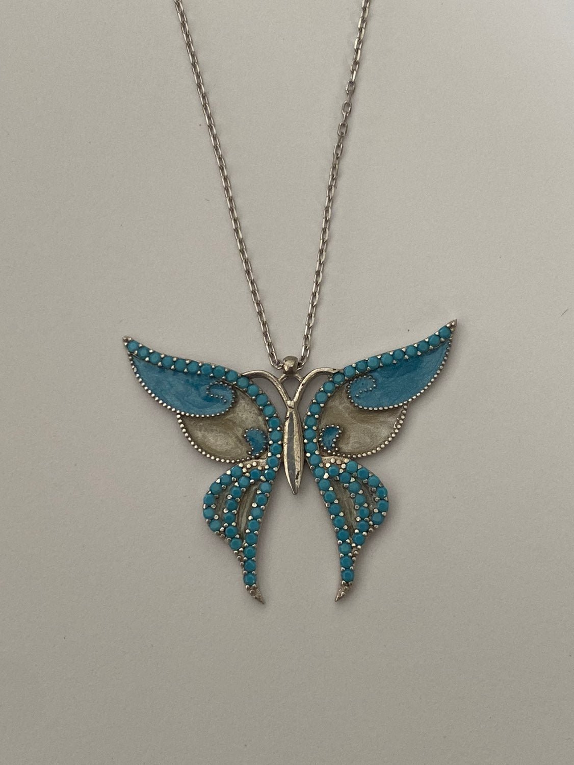 925 Silver butterfly turquoise necklace