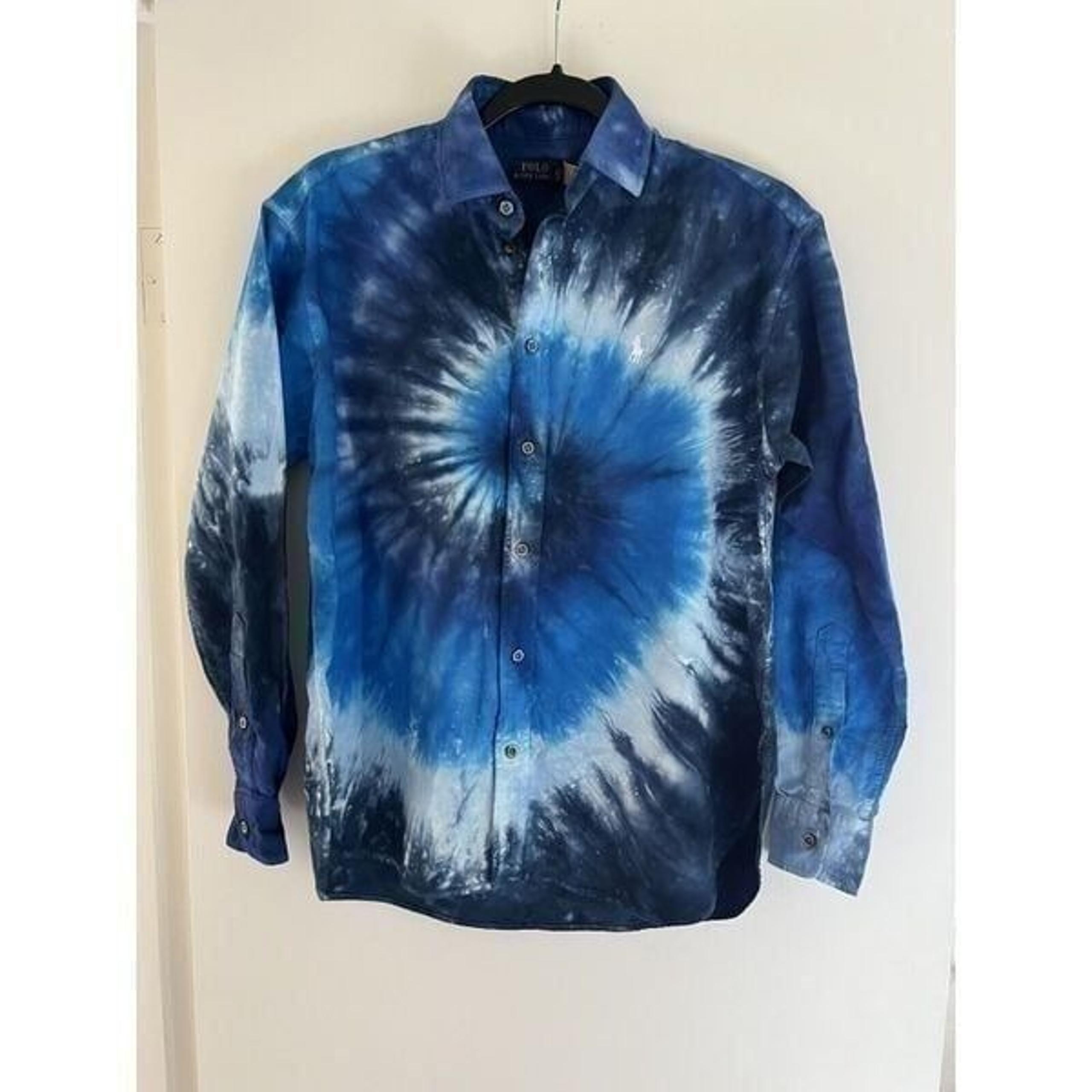 Polo Ralph Lauren Womens Blue Ocean Tie Dye Collared Button Up Shirt Size 2