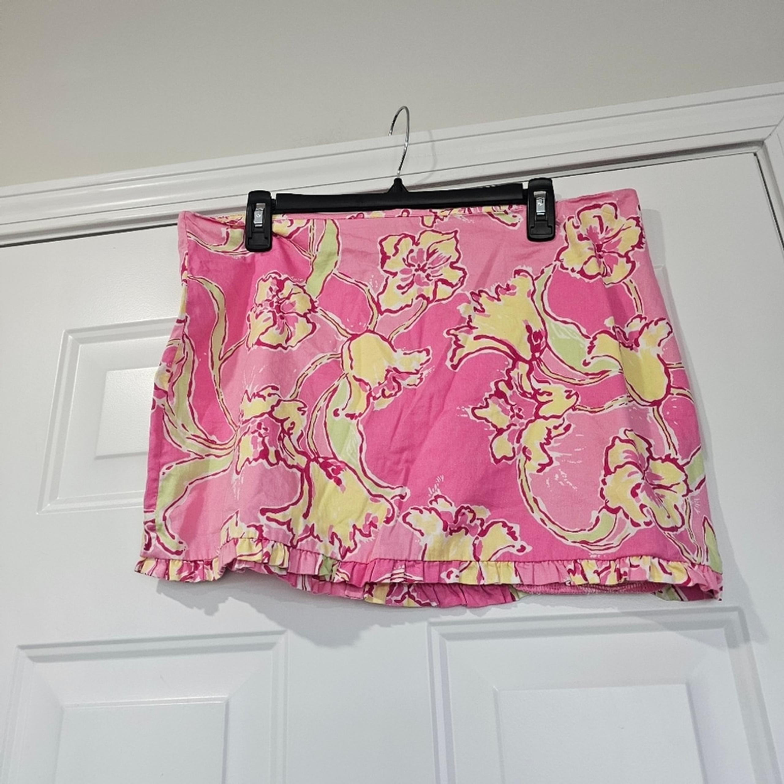 Lilly Pulitzer Hotty Pink Day Lillie Floral Ruffle Callie Mini Sjirt Size 12