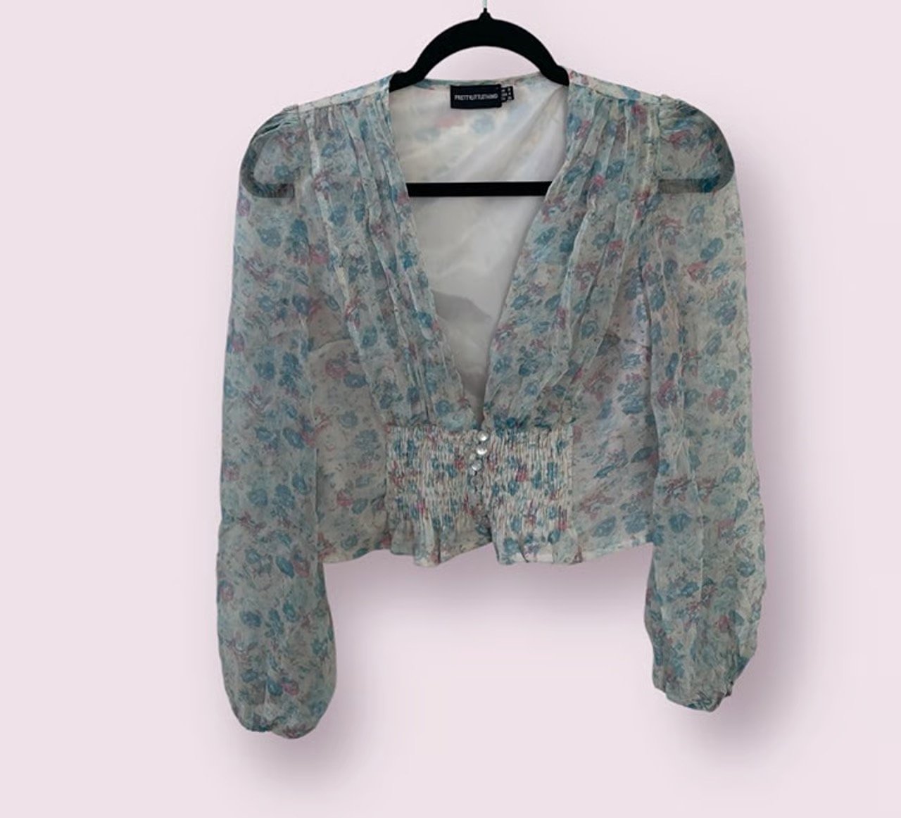 Chiffon Ruched Floral Hipster Hippie Artsy Boho Bohemian Coquette Blouse Top