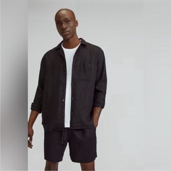 NWT Everlane The Relaxed Linen Long-Sleeve Shirt in Black Size S