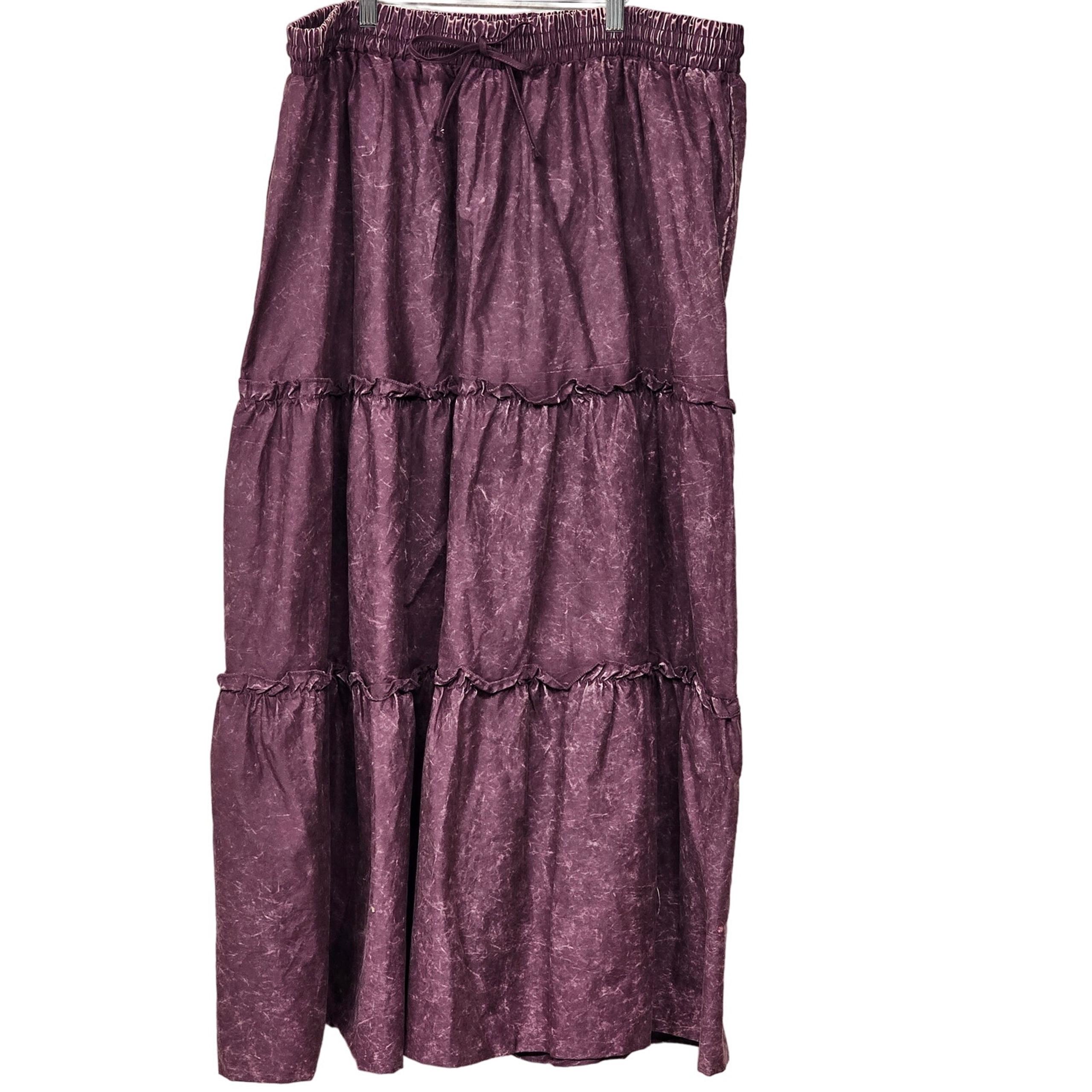 Zenana Maxi Skirt Womens Size 1X Brick Red Tiered Boho Drawstring Waist