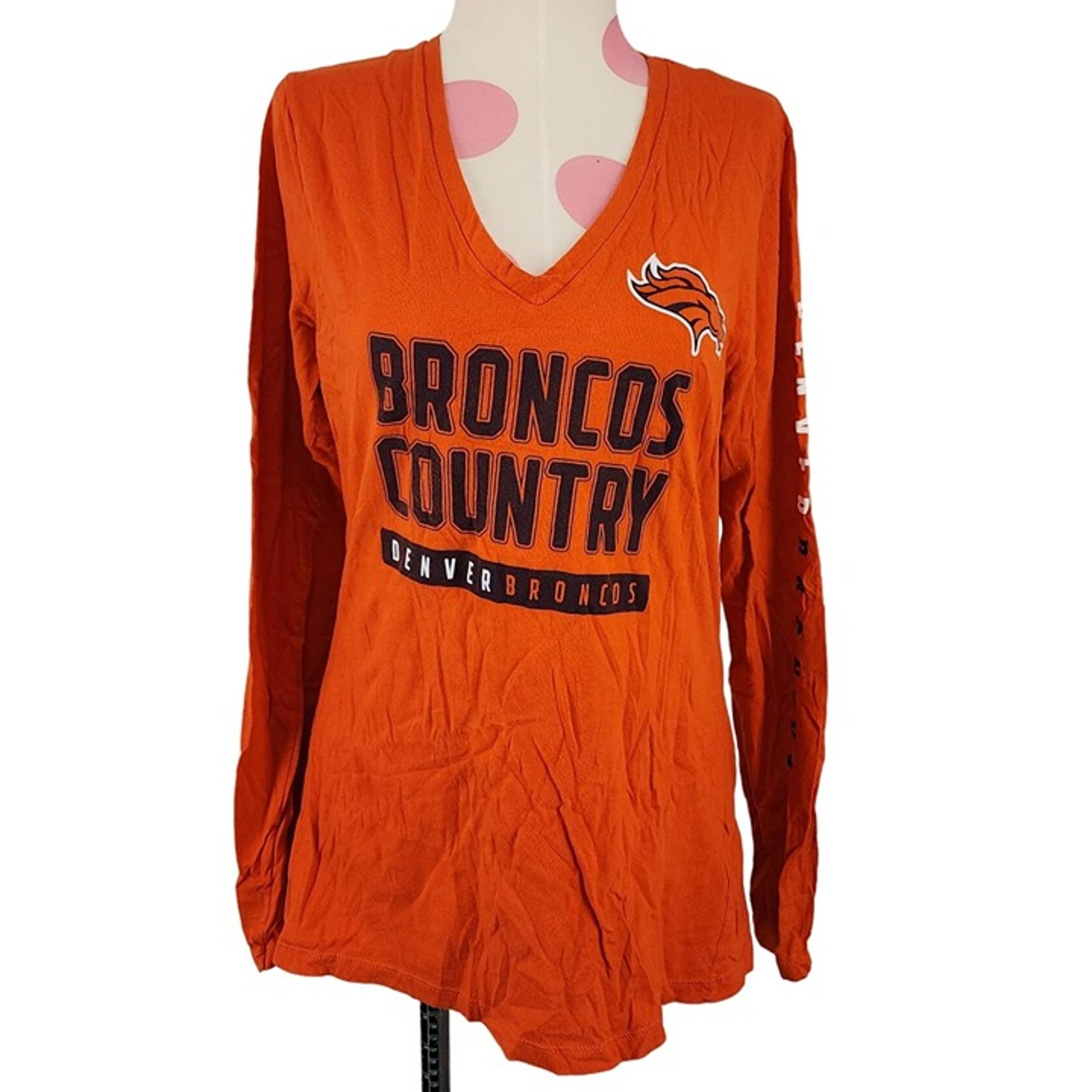 Women's Majestic Denver Broncos Country Long Sleeve V-Neck T-Shirt Top Medium