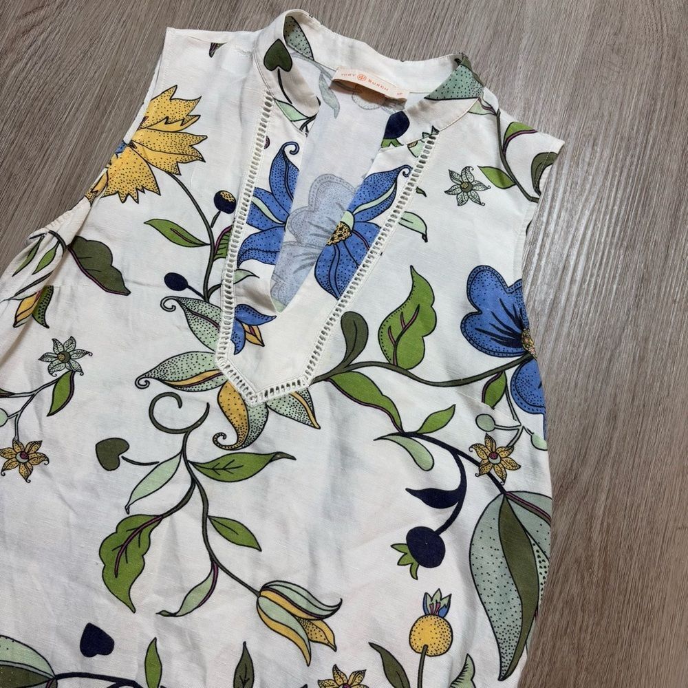 Tory Burch Floral Dress linen blend - White, Blue, Green, Yellow