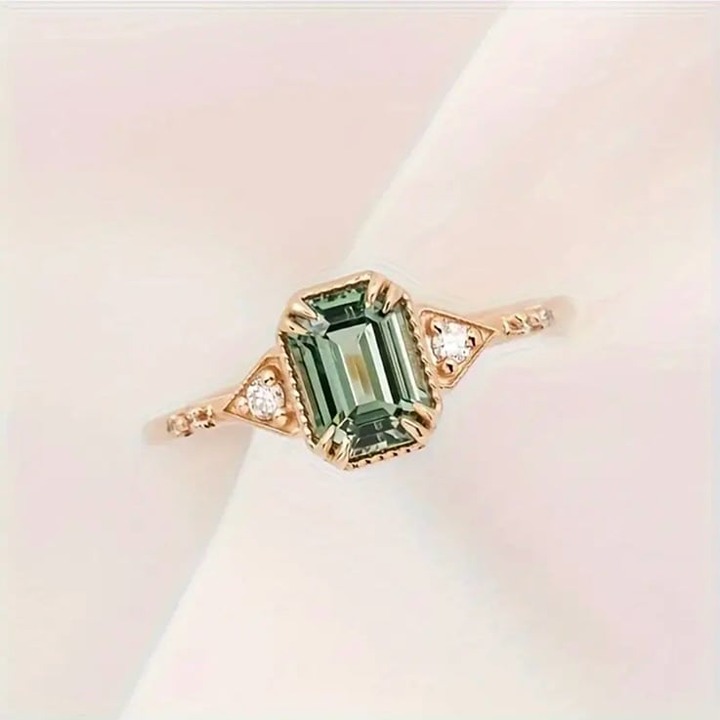2.2ct Simulated Green Emerald Cut Solitaire Engagement Ring 14k Gold Plated Sz 8