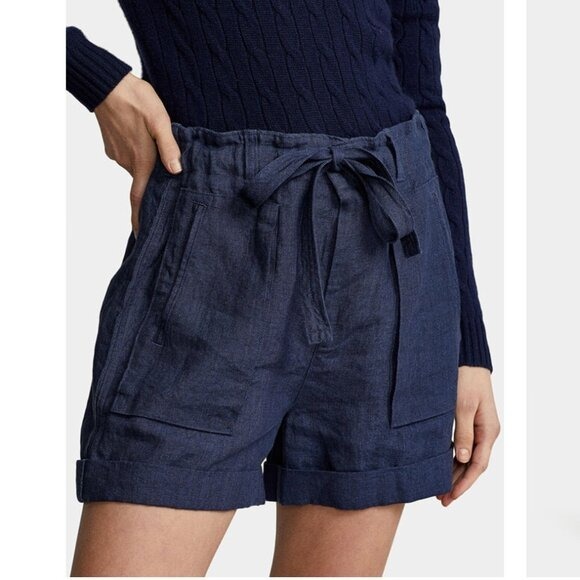 NWT 168 POLO RALPH LAUREN 100% Linen shorts Navy SZ-8
