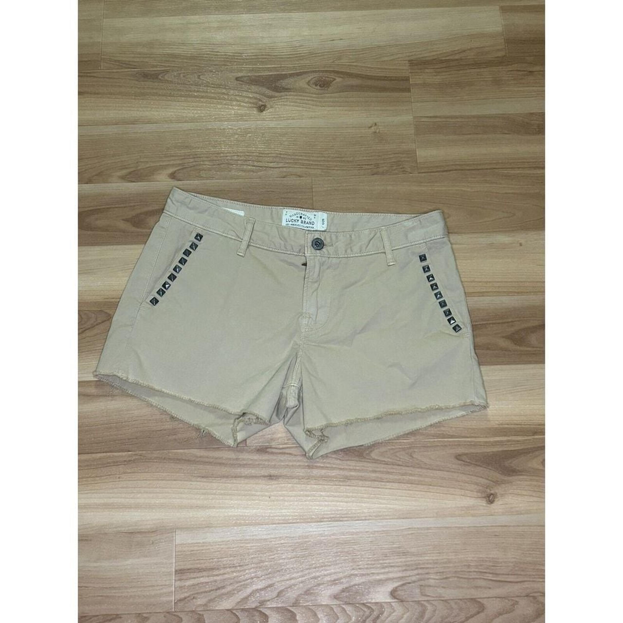 Lucky Brand Shorts Women's Sienna Chino Stretch Khaki Distressed Studded 0/26