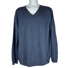 GAP Men's Extra Fine Merino Wool V-Neck Pullover Sweater Size XL Blue Long Sleev