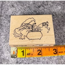 FLUFFLES The Cat Halloween Brew Frog Cauldron Witch Rubber Stamp RARE 2.5 x2