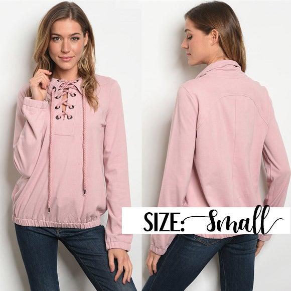 Pink Pullover Sweatshirt Small, Lace Up