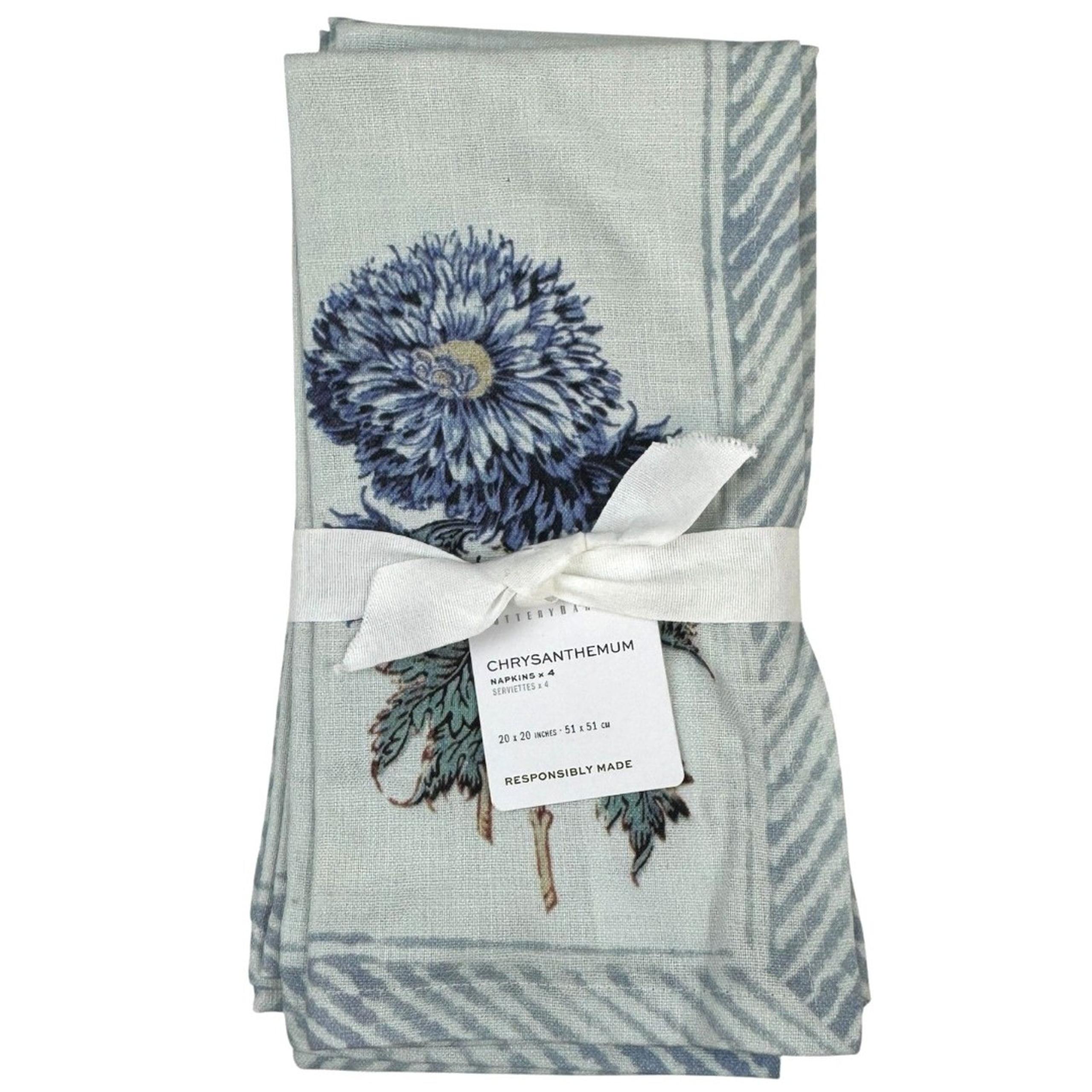 Pottery Barn Chrysanthemum Napkins Set of 4 Organic Cotton 20" Square NEW