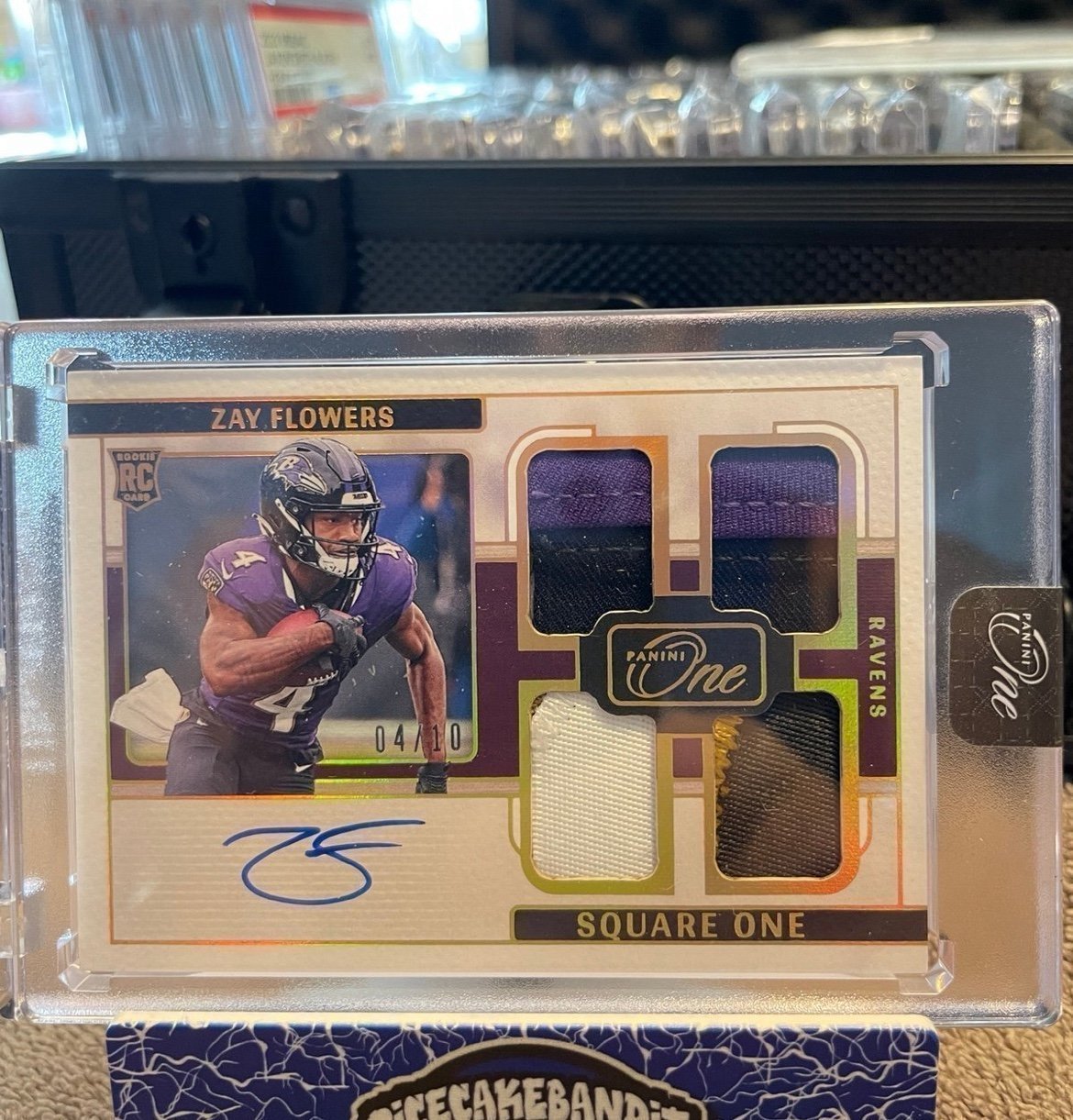 Zay Flowers 2023 Panini One Rookie Square One Gold RPA Number Match SSP /10
