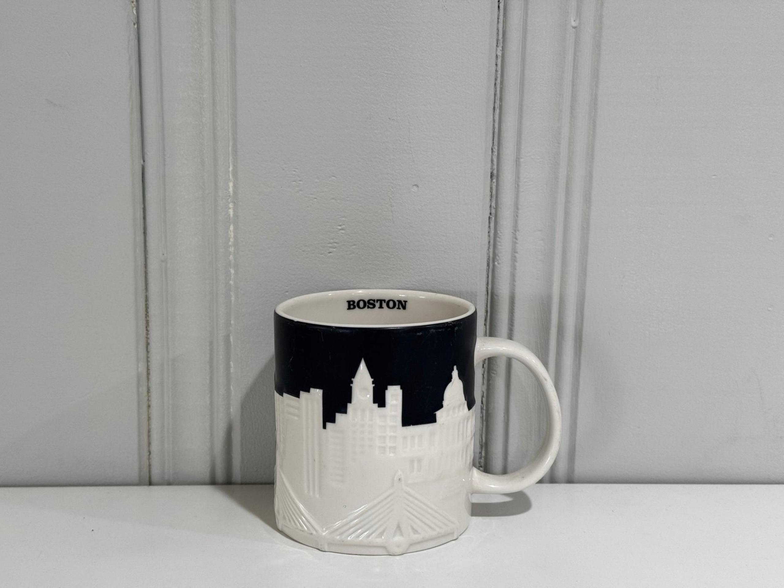 Starbucks BOSTON Relief Skyline Black & White Mug