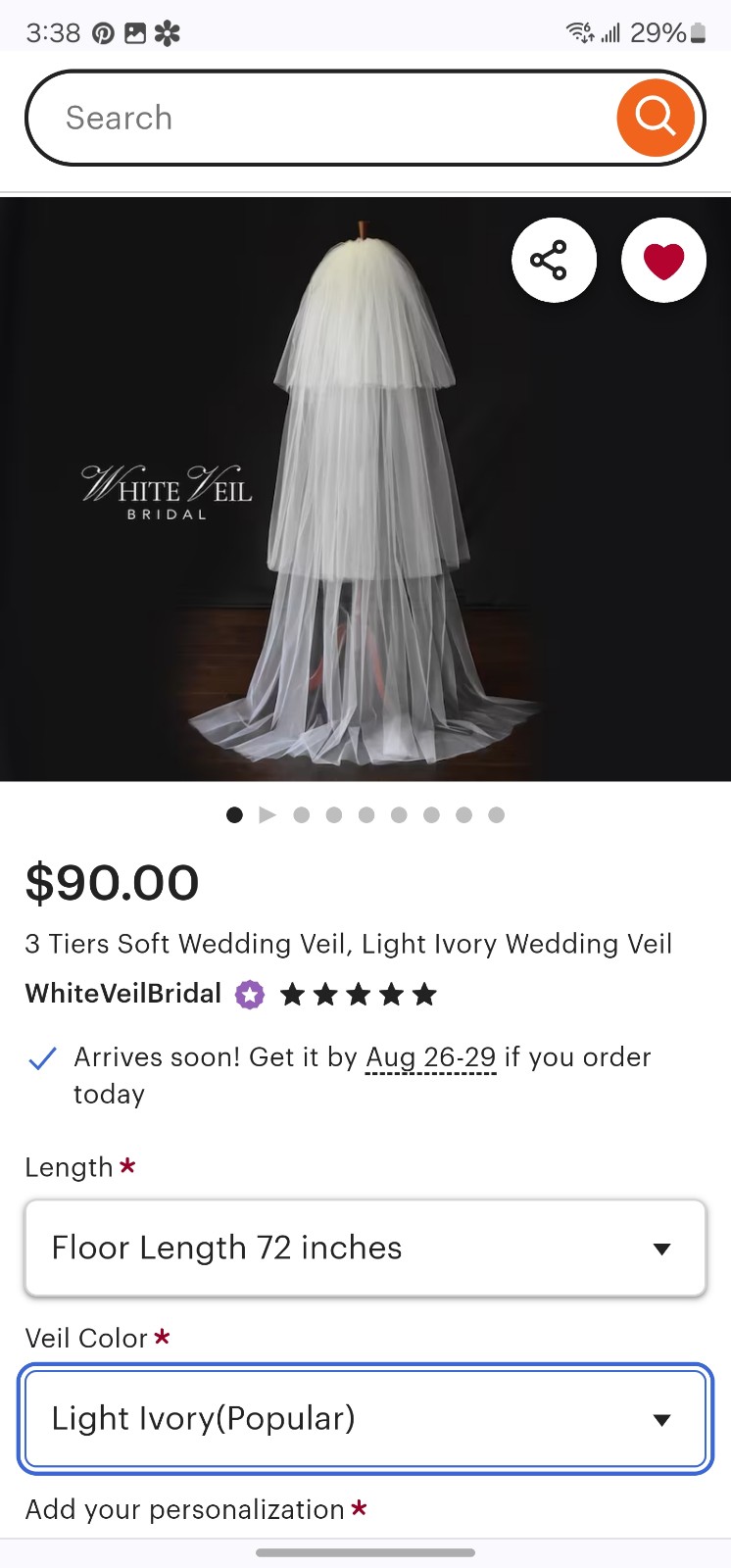 Chapel Length 3 Tiered Ivory Veil