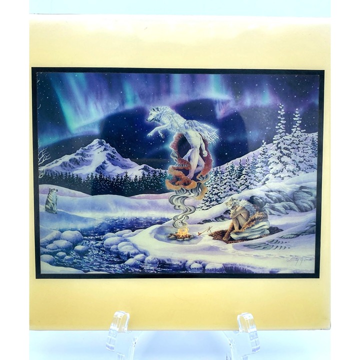 Sally J. Smith Pipe Dreams Total Eclipse Native American Ceramic Art Tile 8 x 8