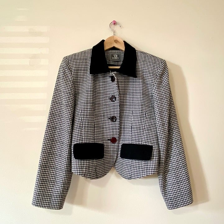 Vintage 90s houndstooth blazer suit jacket cropped small