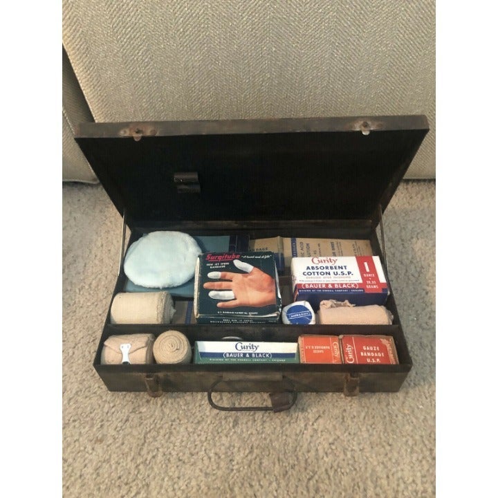 Vintage CURITY First Aid Kit Bauer & Black FULL of ORIGINAL CONTENTS 1940's