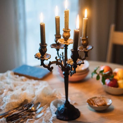 Vintage Charm Handmade 5-Arm Heavy-Duty Antique Iron Candelabra Centerpiece
