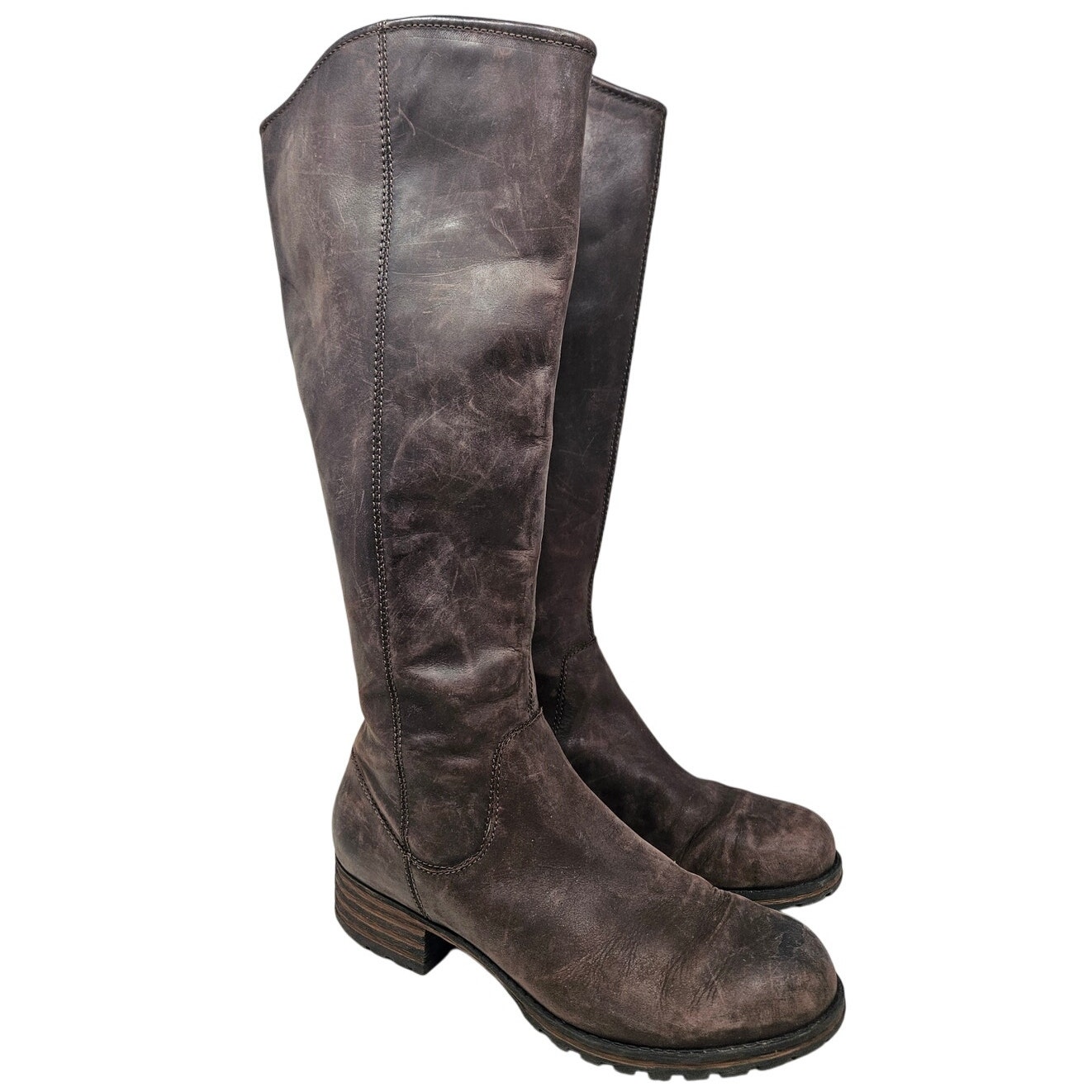 Clarks 7 Brown Leather Tall Boot Flat Boho Western Casual Riding Minimalist