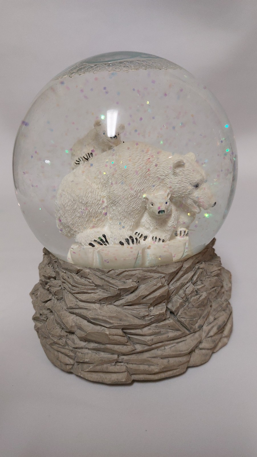 Vintage Polar Bear Mama & Babies Musical Snow Globe I Will Always Love You Song