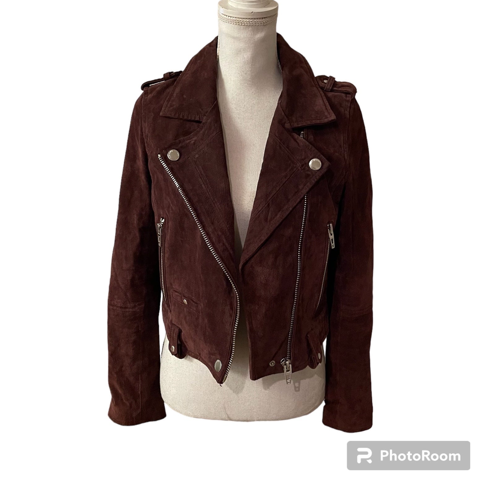 BLANKNYC Womens Suede Moto Jacket Wine Size Small Missing Belt
