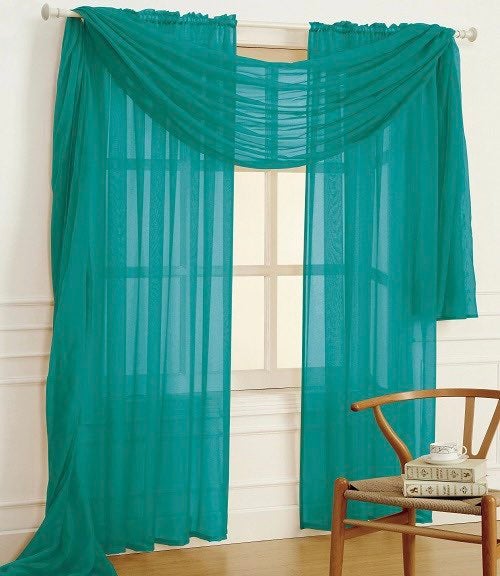 4 set bundle Sheer window Curtain Set Brand New turquoise color with scarf valen