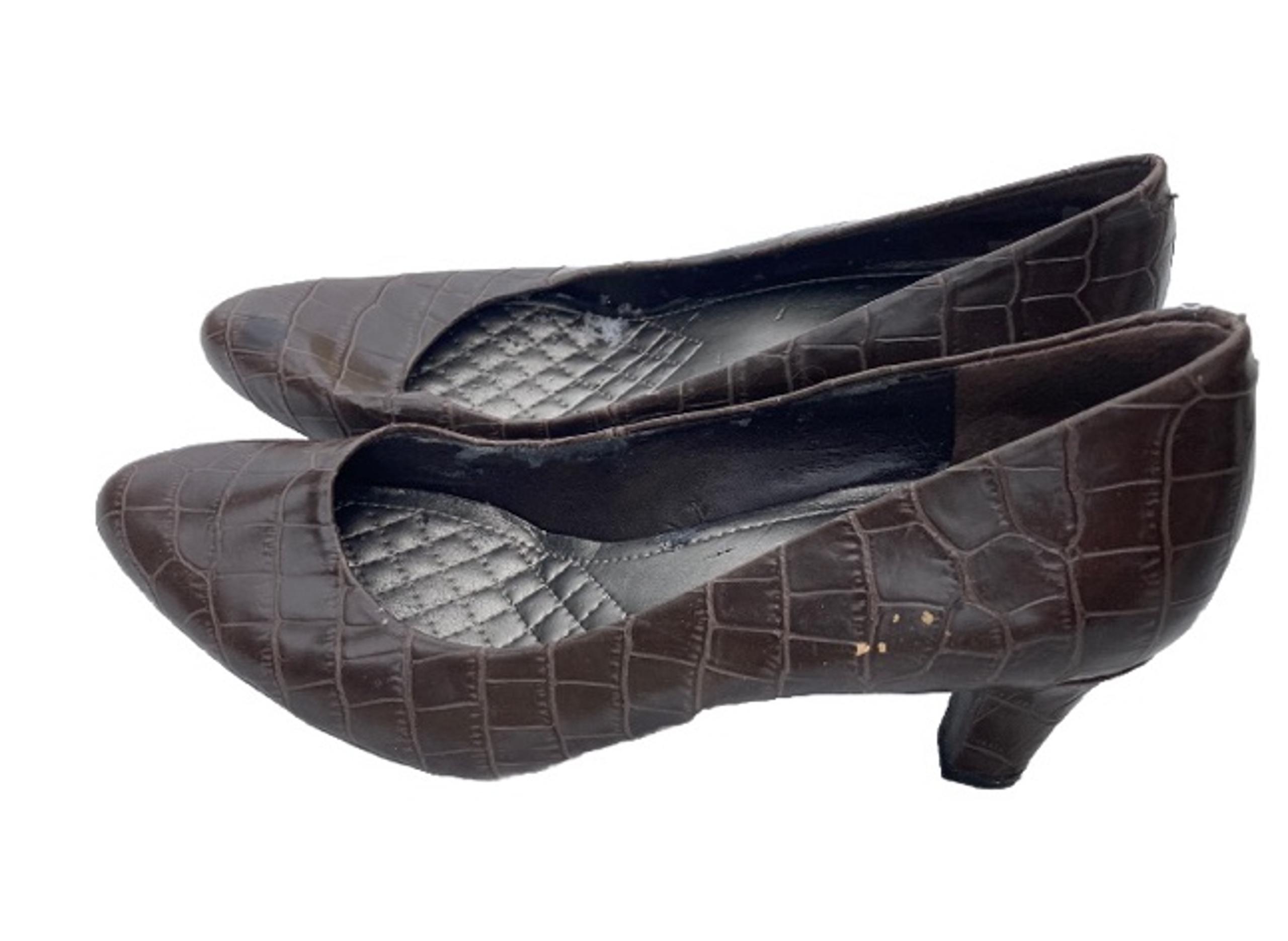 Easy Spirit Brown Leather Croc Anti-Gravity Pumps Comfort Classic 3" Heels 7.5