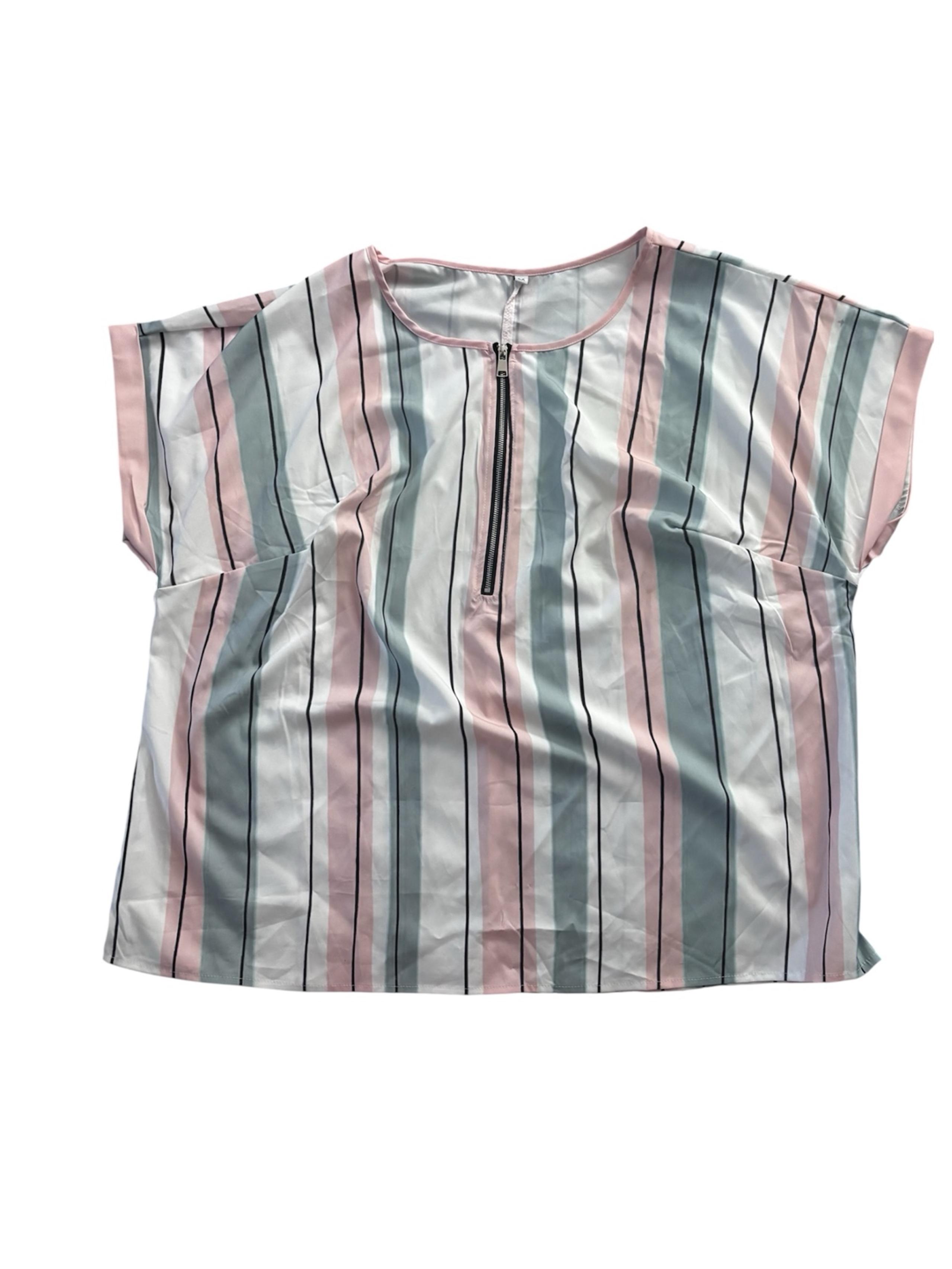 Striped Pink and Blue Women's Blouse