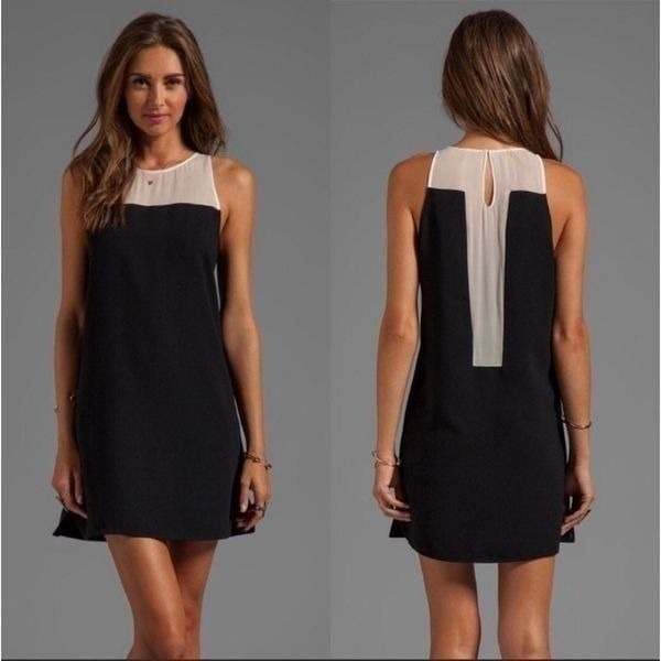 Parker Silk Pipsy Sheer Black and White Shift Dress Medium New