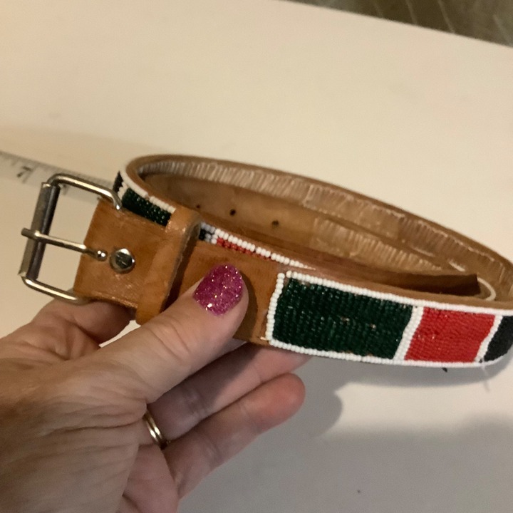 Vtg African Leather Belt Hand Beaded Men & Women 32-38” Waist