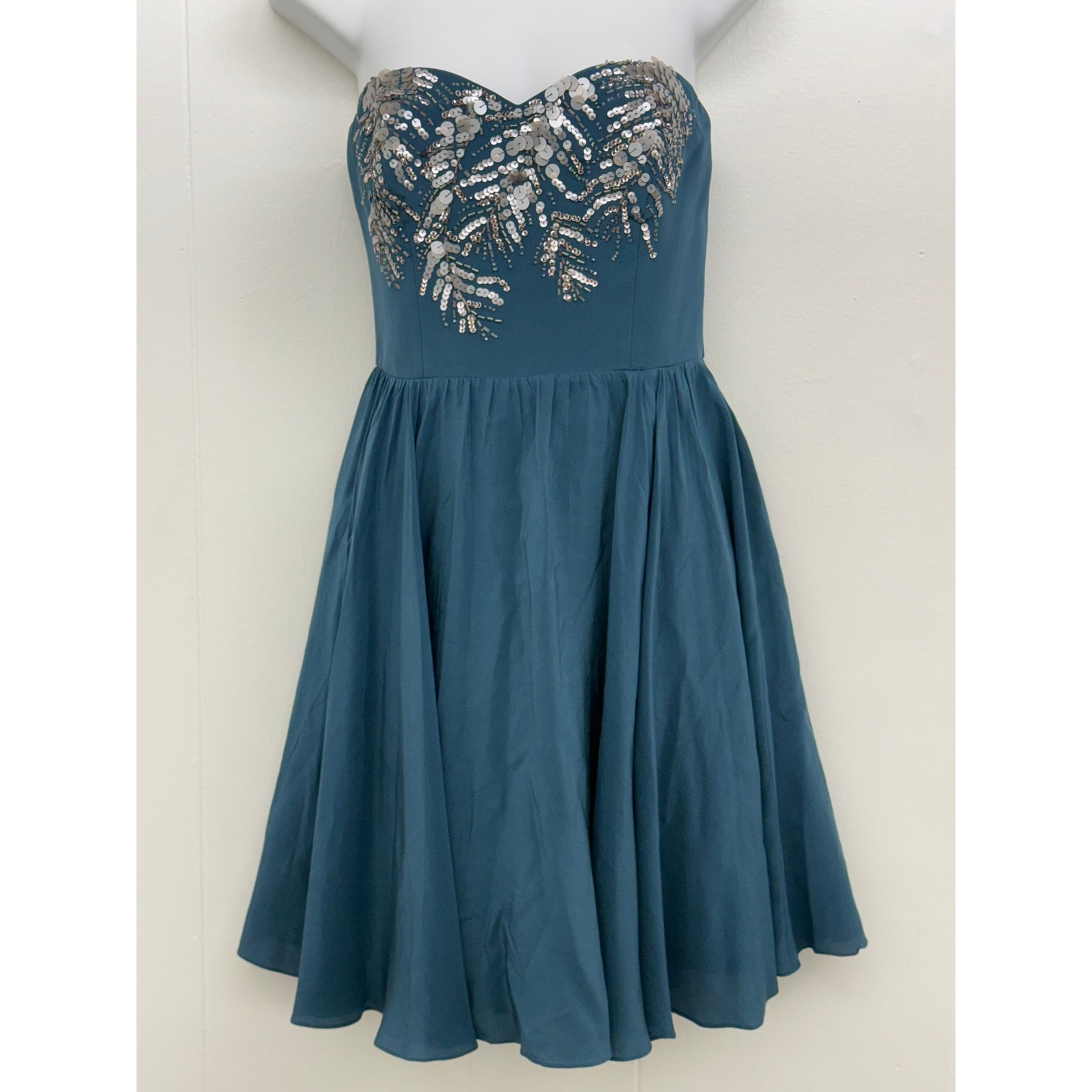 Rebecca Taylor Beaded Feather Silk Strapless Dress Sz 4