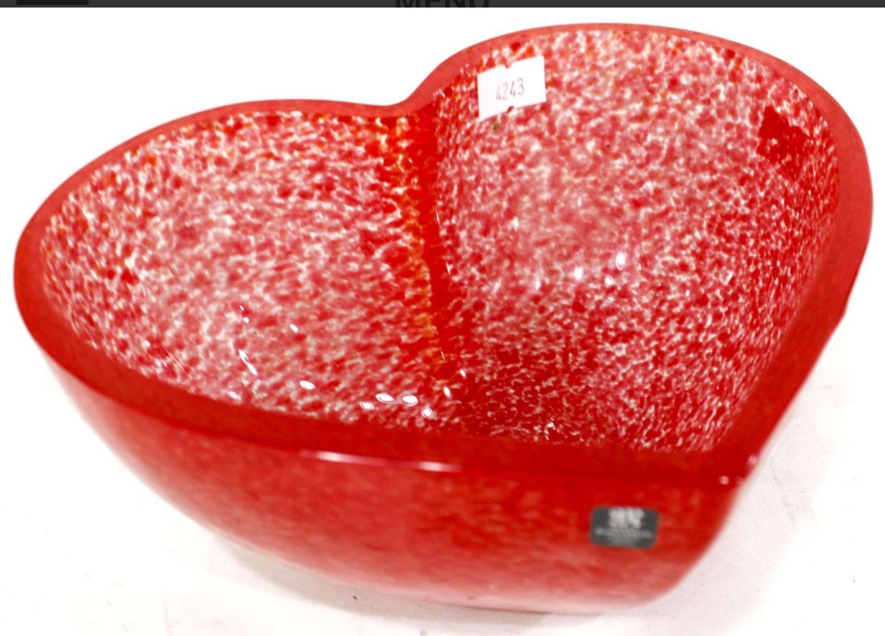 Mats Jonasson Maleras Swedish Textured Art Glass Red Heart Bowl Trinket Dish