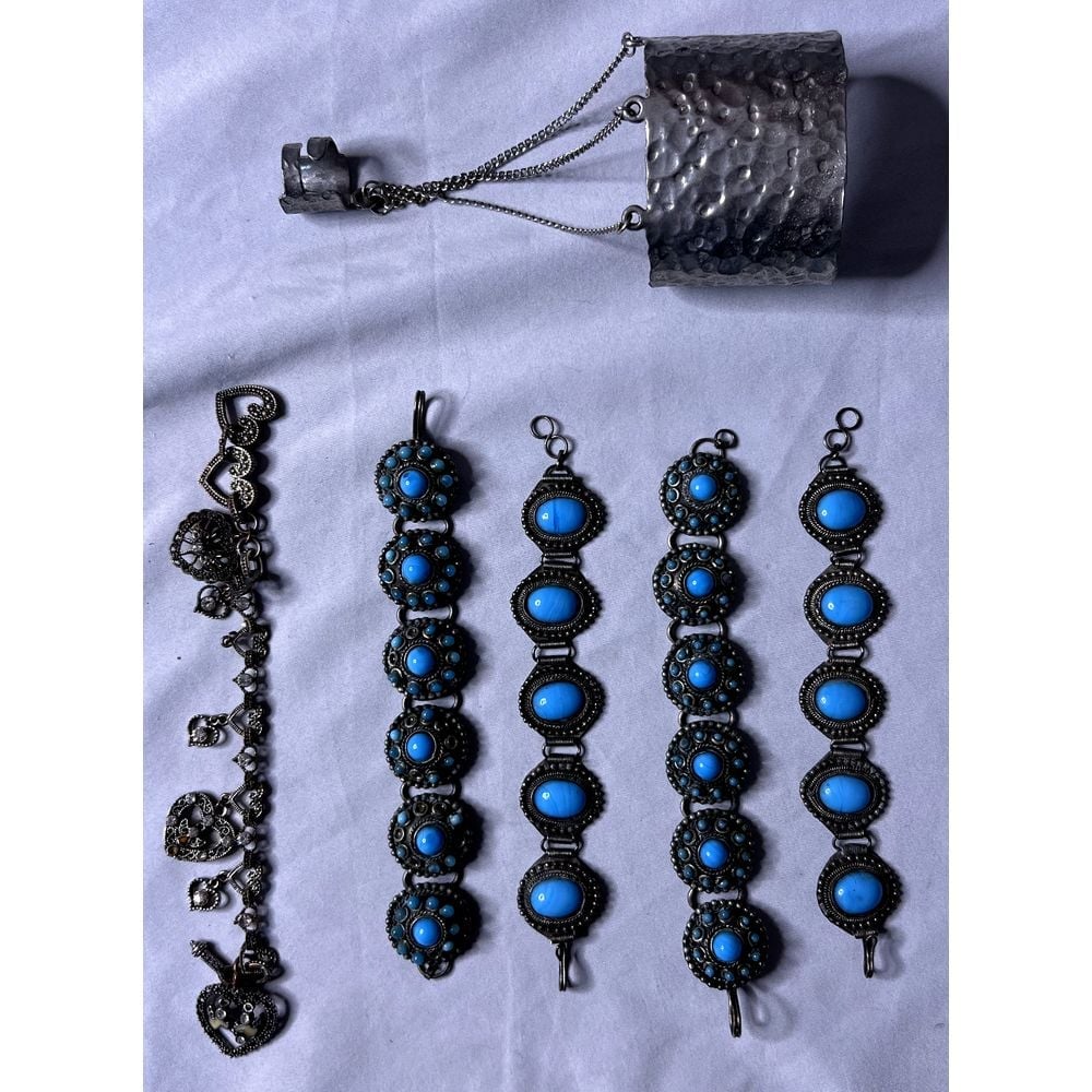 Chunky Turquoise Large Stone Silver Plated Bracelet Roman Slave Cuff Lot of 6