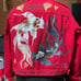 Red handpainted denim jacket