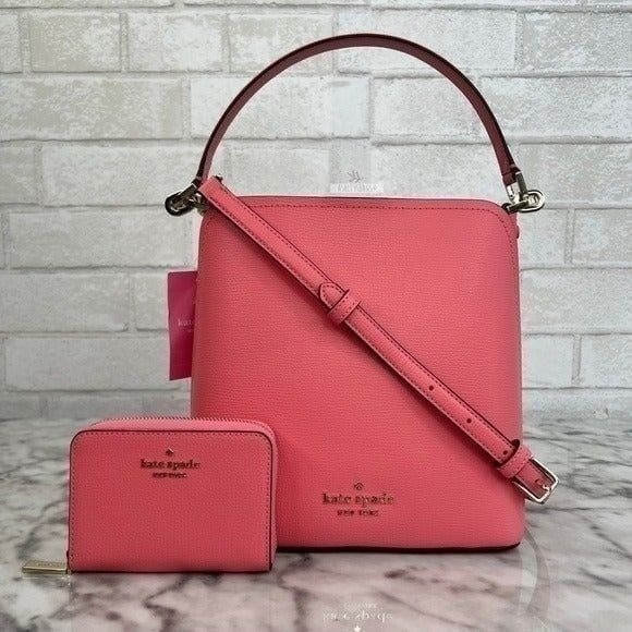 Kate Spade Darcy Bucket Bag Crossbody Pink & Small Zip Card Case Wallet