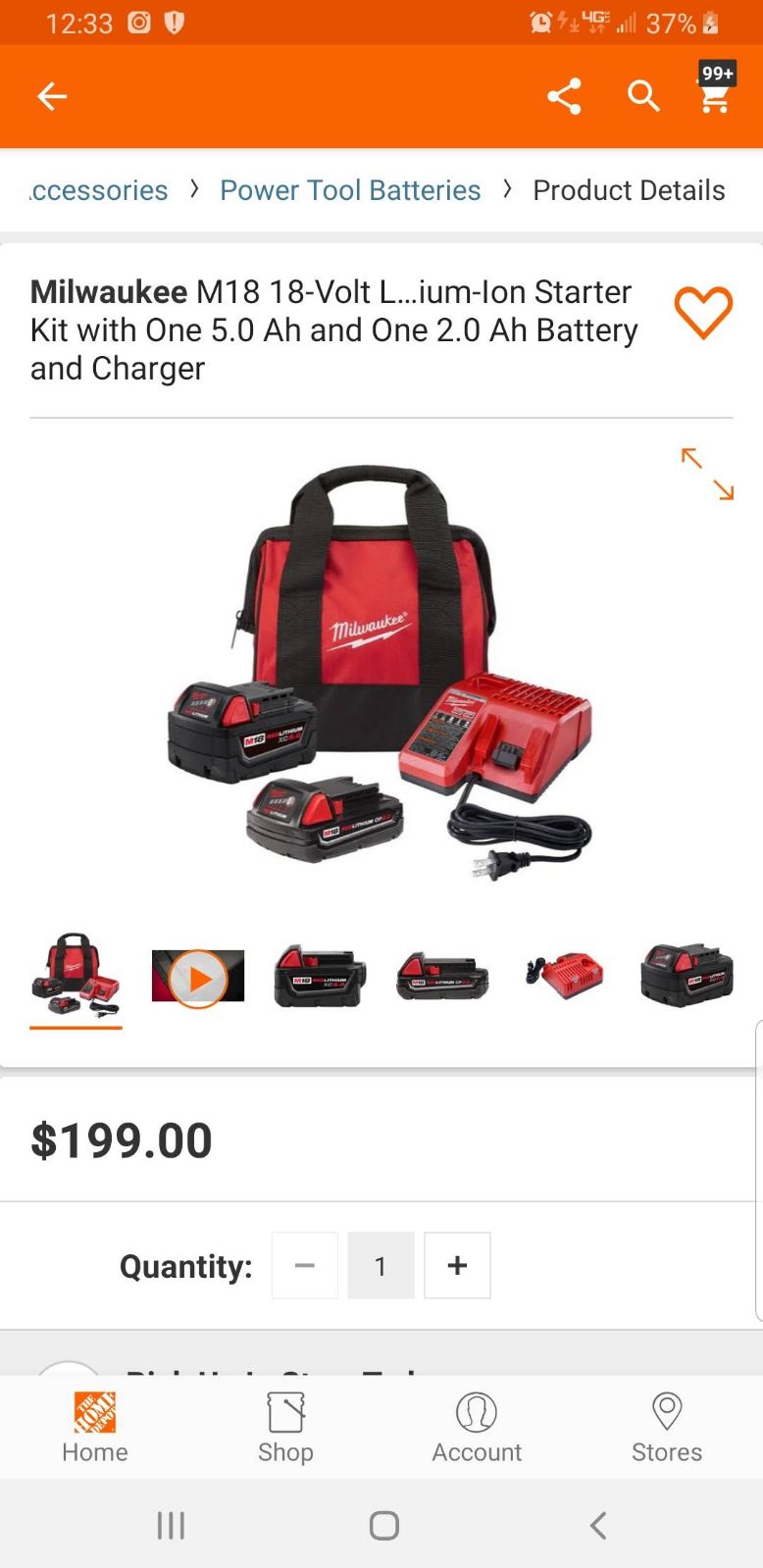 Milwaukee m18 starter kit batteries+bag