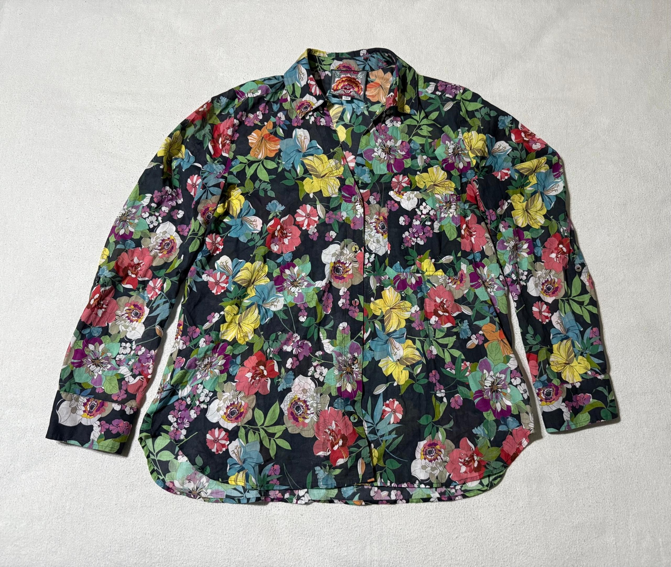 Johnny Was Size Small Lightweight Shirt Floral Button Up Long Sleeve Blouse