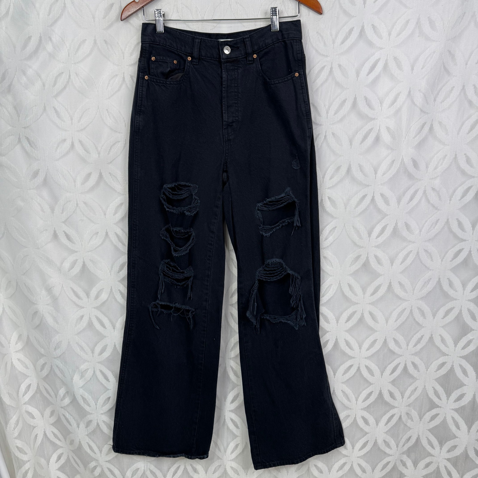 PacSun Eco Black Distressed High Waisted Baggy Jeans Size 27
