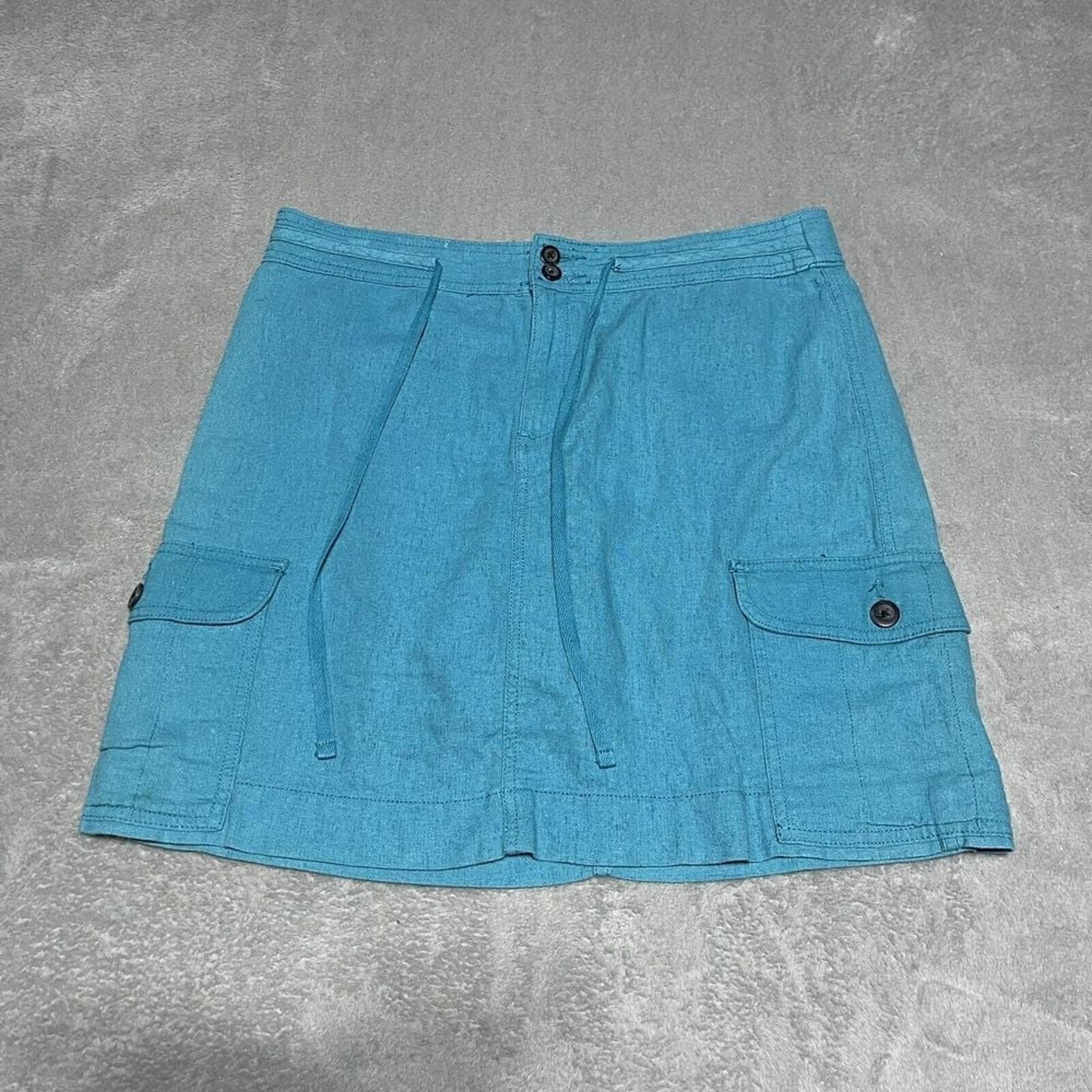 Croft & Barrow Skort Womens 8 Blue Linen Blend Drawstring Cargo Flap Pockets