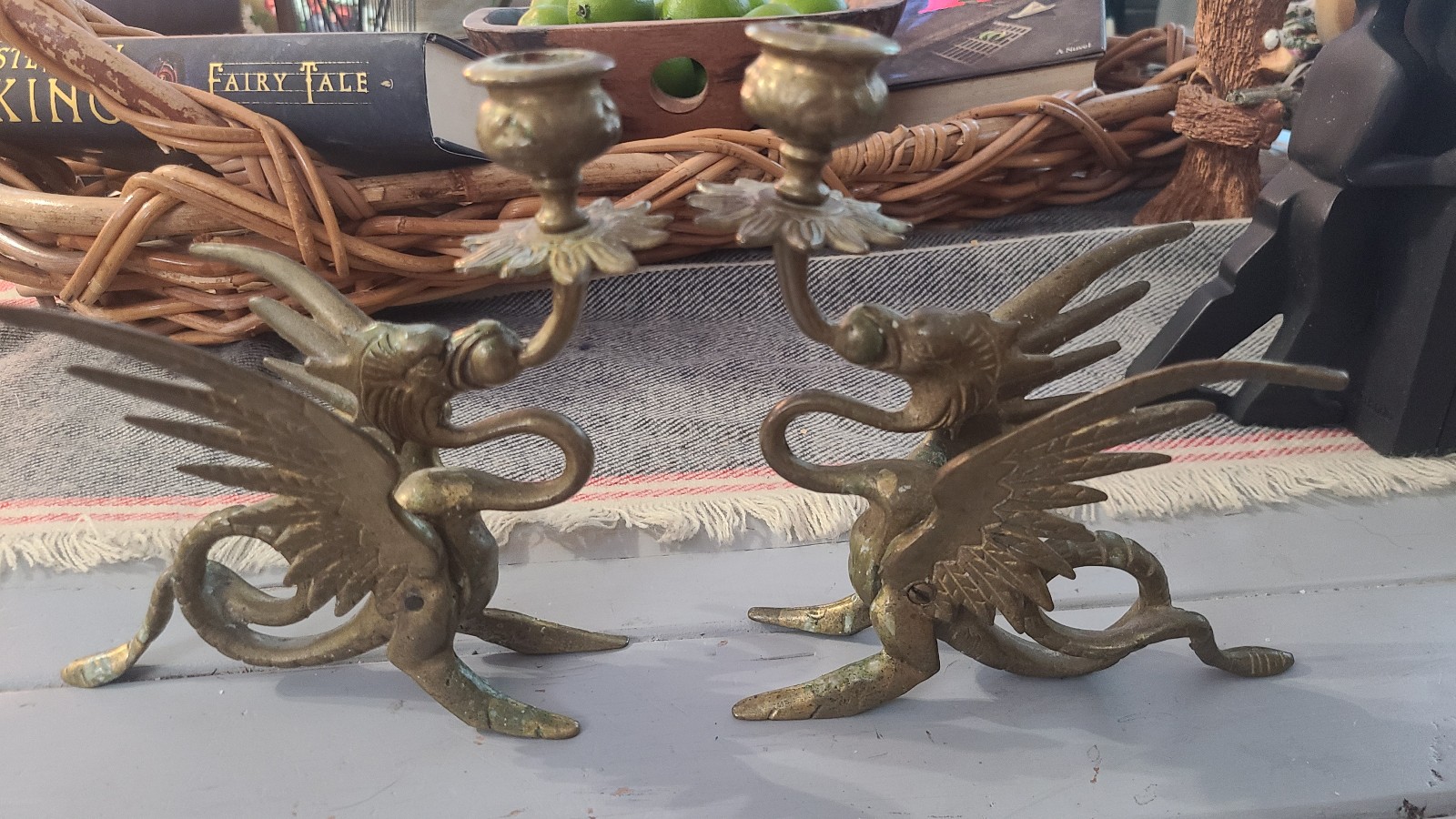 Vintage Brass Dragon Candle Holders
