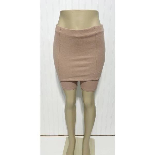 Zara Ribbed Pull On Mini Knit Sweater Skort Skirt with Shorts Nude Pink Small
