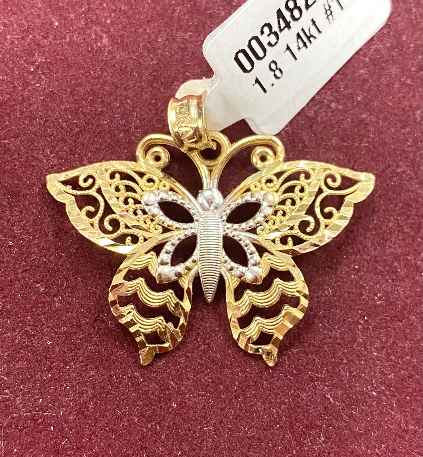 14k Yellow and White Gold Butterfly Charm