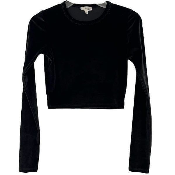 Aritzia Wilfred Free Crop Velvet Top Long Sleeve Fitted Glossy Shiny Black Small
